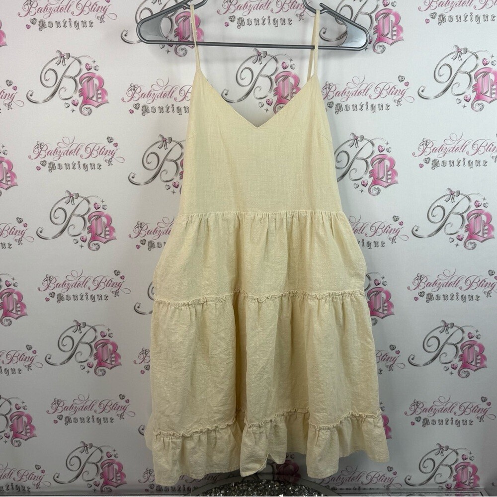 Fanncyin dress mini tiered ruffles ruffle white yellow Cream Textured dress